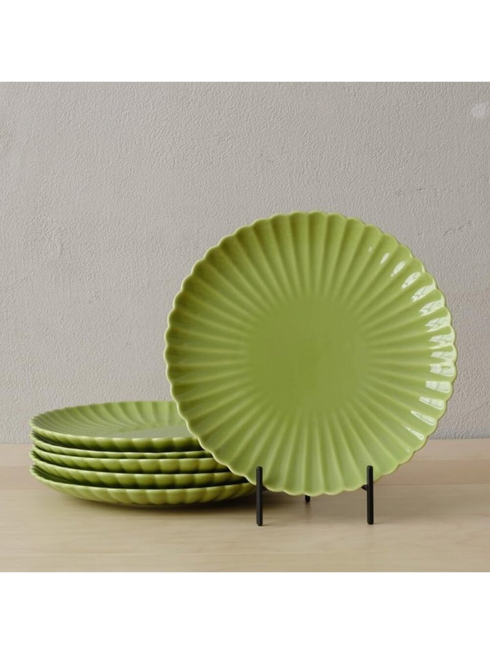 Daisy Dinner Plate Set of 6 - 10.5" Scratch Resistant Ceramic, Avocado Green